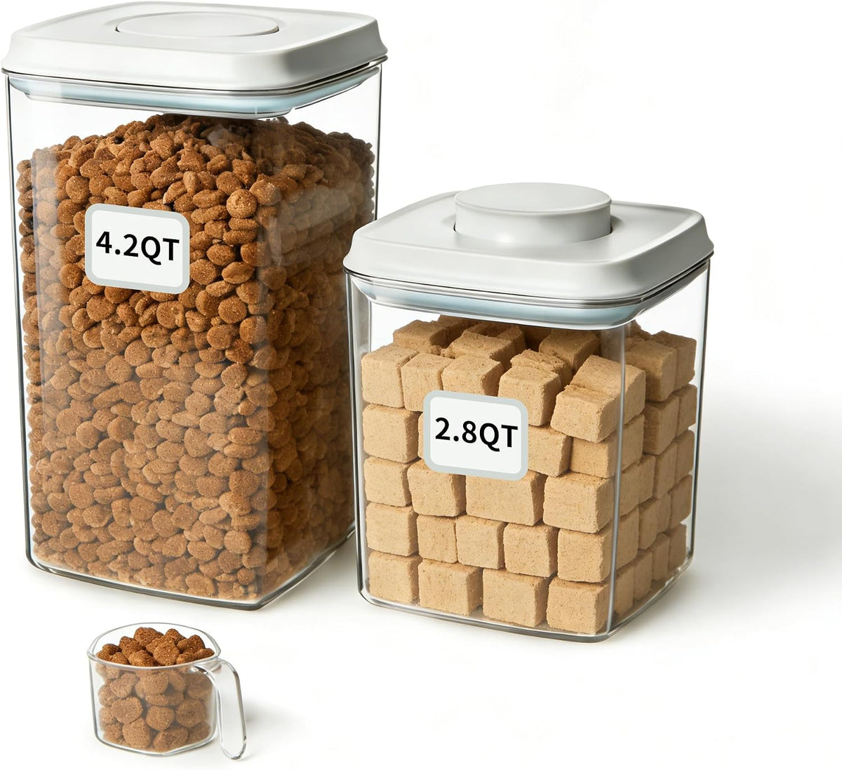 Dog Food Storage Container with 130ml Scoop – 4L/4.2qt Airtight Dog Food Container for Kibble & Treats, BPA-Free Cat Food Storage Container, Stackable Pop Lid Plastic Container with Lid