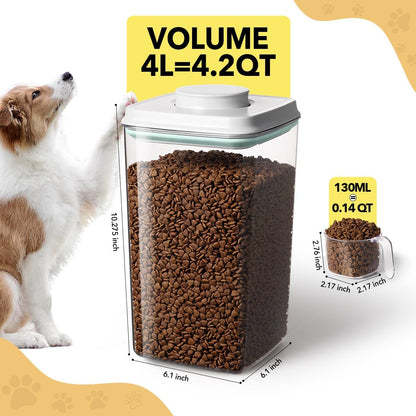 Dog Food Storage Container with 130ml Scoop – 4L/4.2qt Airtight Dog Food Container for Kibble & Treats, BPA-Free Cat Food Storage Container, Stackable Pop Lid Plastic Container with Lid