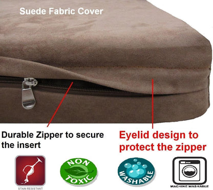 DIY Pet Bed Pillow Brown Microsuede Duvet Cover and Waterproof Internal case for Dog at 40X35X4 Inch - Covers only