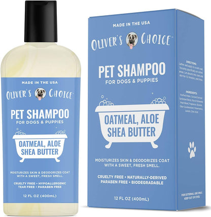 Dog Shampoo with Oatmeal, Aloe & Shea Butter – Deodorizing Puppy Shampoo for Smelly Dogs, Itchy Skin Relief, Paraben-Free, Biodegradable, Cruelty Free – 14 fl. oz