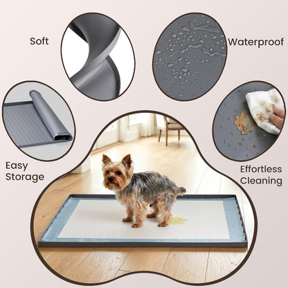 Dog Pee Pad Holder & Cat Litter Mat, L 34'' × 28'', Waterproof Floor Silicone Mat for Pets, Easy to Clean, Soft on Paws (Dark Grey)