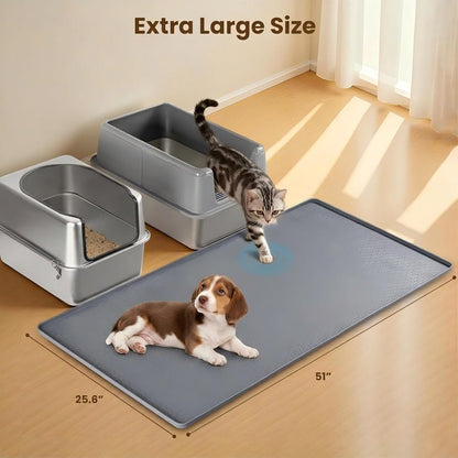Dog Pee Pad Holder & Cat Litter Mat, L 34'' × 28'', Waterproof Floor Silicone Mat for Pets, Easy to Clean, Soft on Paws (Dark Grey)