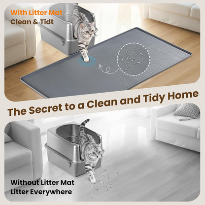 Dog Pee Pad Holder & Cat Litter Mat, L 34'' × 28'', Waterproof Floor Silicone Mat for Pets, Easy to Clean, Soft on Paws (Dark Grey)