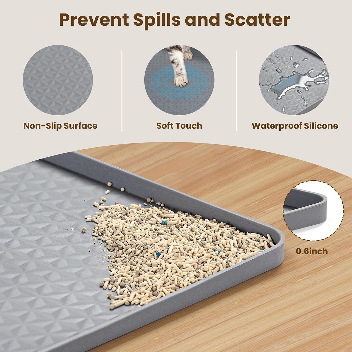 Dog Pee Pad Holder & Cat Litter Mat, L 34'' × 28'', Waterproof Floor Silicone Mat for Pets, Easy to Clean, Soft on Paws (Dark Grey)