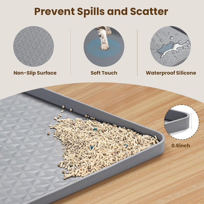 Dog Pee Pad Holder & Cat Litter Mat, L 34'' × 28'', Waterproof Floor Silicone Mat for Pets, Easy to Clean, Soft on Paws (Dark Grey)