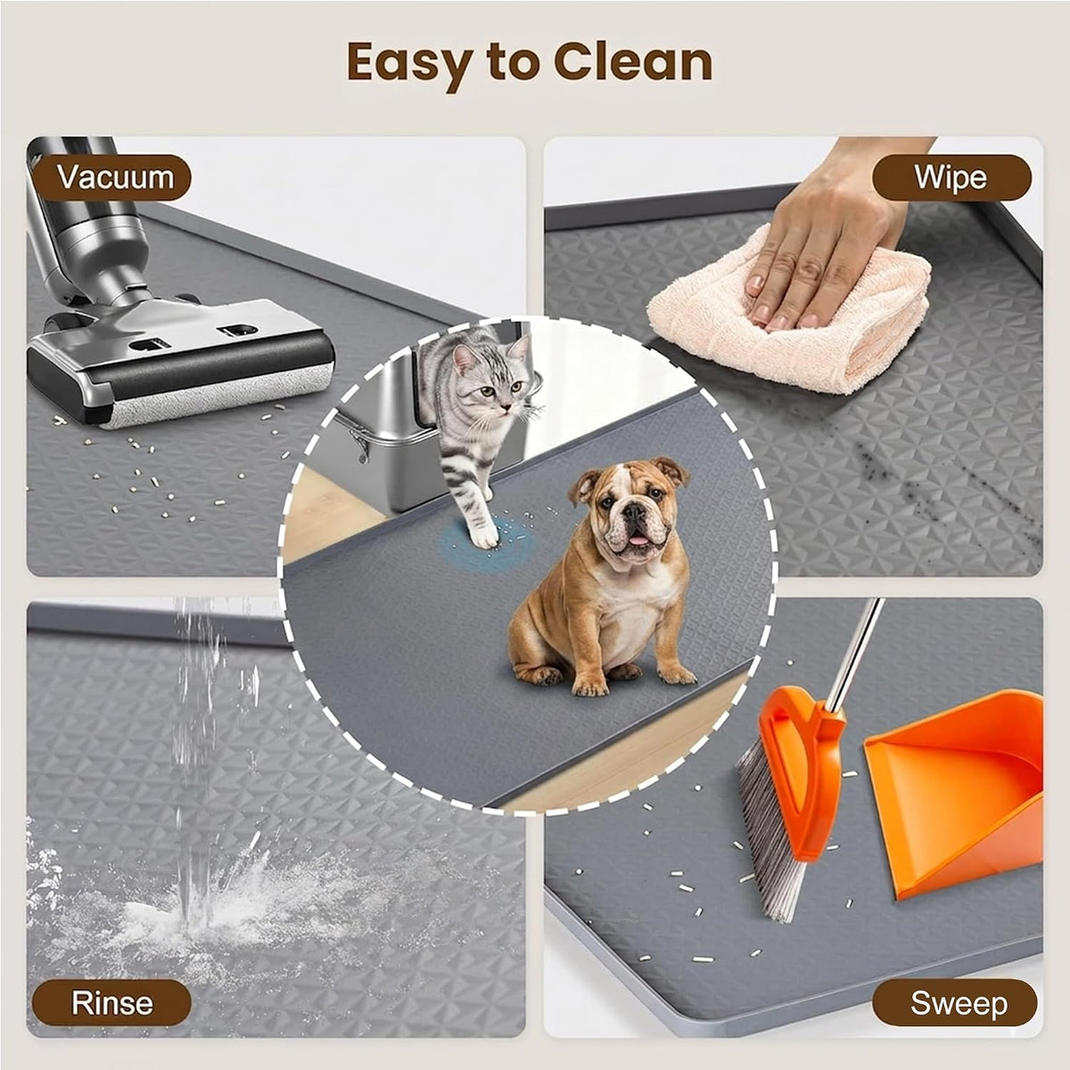 Dog Pee Pad Holder & Cat Litter Mat, L 34'' × 28'', Waterproof Floor Silicone Mat for Pets, Easy to Clean, Soft on Paws (Dark Grey)