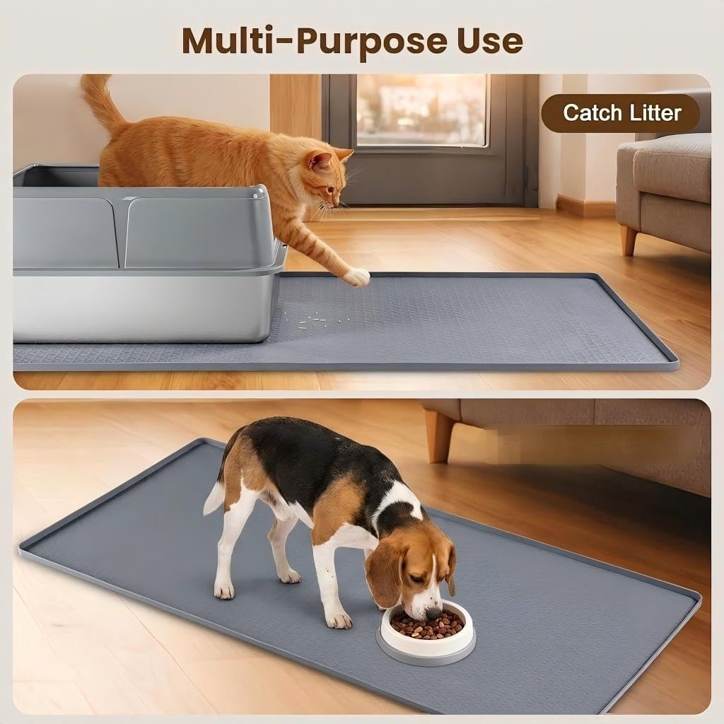 Dog Pee Pad Holder & Cat Litter Mat, L 34'' × 28'', Waterproof Floor Silicone Mat for Pets, Easy to Clean, Soft on Paws (Dark Grey)