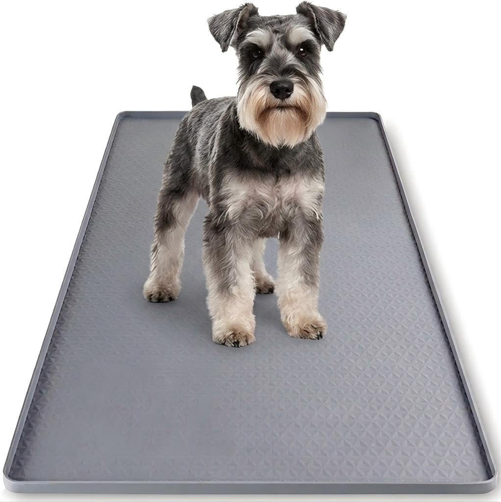 Dog Pee Pad Holder & Cat Litter Mat, L 34'' × 28'', Waterproof Floor Silicone Mat for Pets, Easy to Clean, Soft on Paws (Dark Grey)