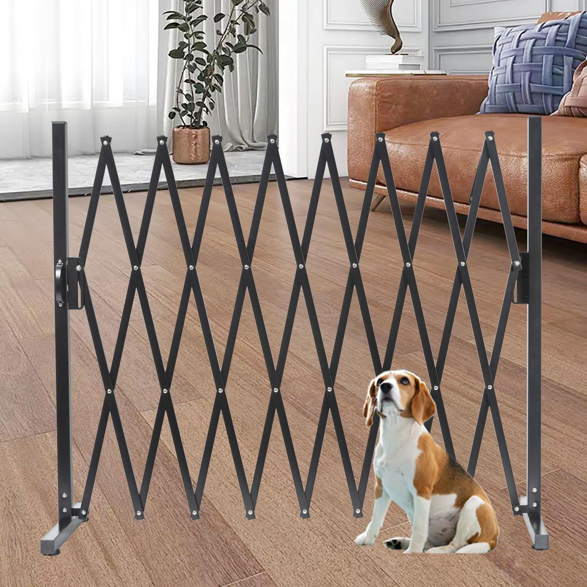 Metal Expandable Dog Gate, 9Feet, Versatile Accordion Safety Barrier, Indoor and Outdoor, Portable Retractable Barricade, Adjustable Pet Fence, Free Standing (Classic, Black)