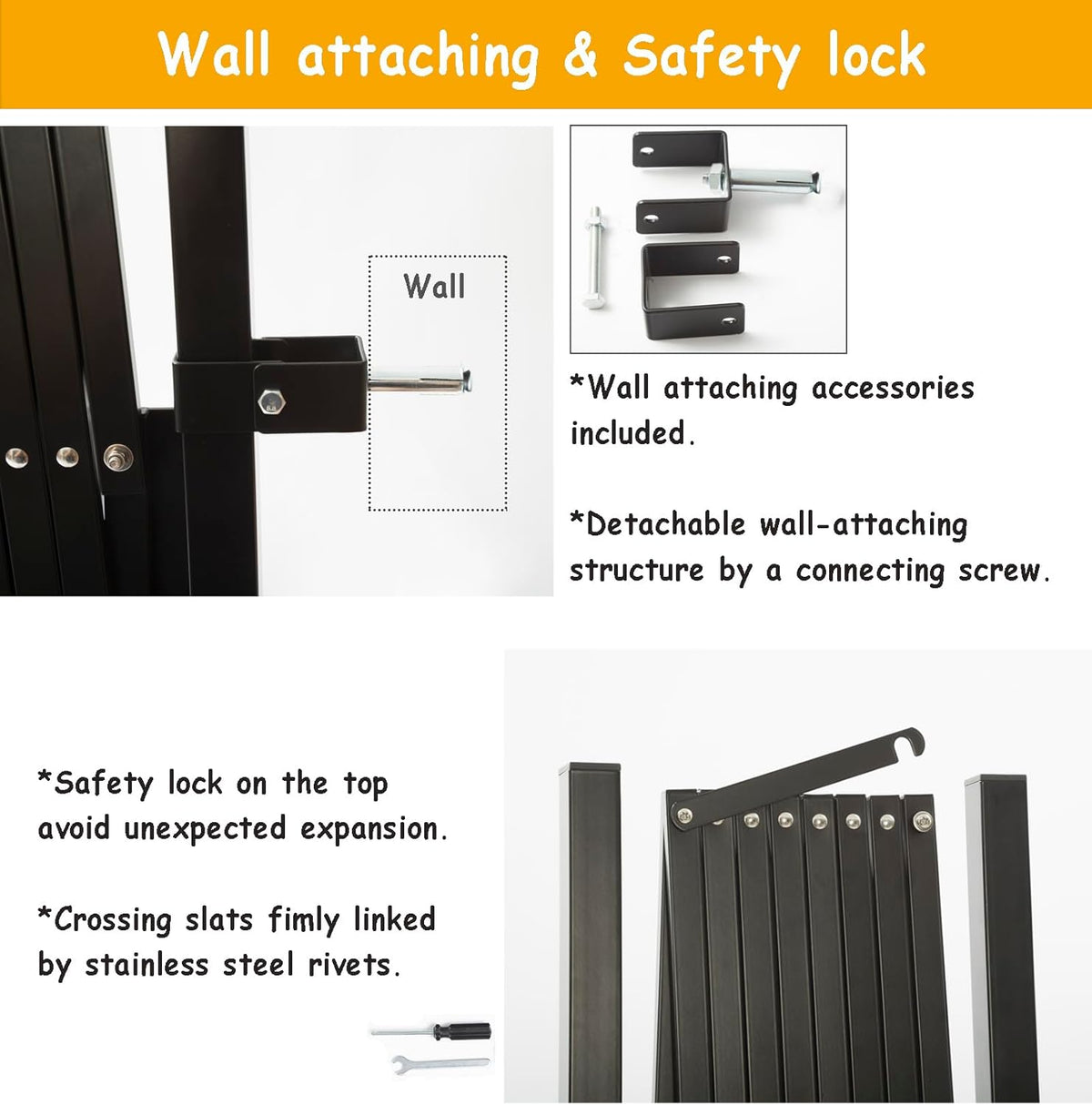 Metal Expandable Dog Gate, 9Feet, Versatile Accordion Safety Barrier, Indoor and Outdoor, Portable Retractable Barricade, Adjustable Pet Fence, Free Standing (Classic, Black)
