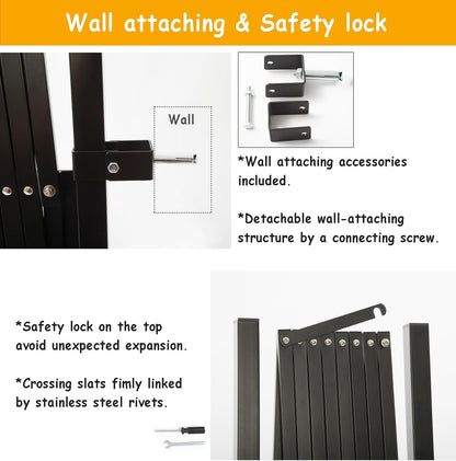 Metal Expandable Dog Gate, 9Feet, Versatile Accordion Safety Barrier, Indoor and Outdoor, Portable Retractable Barricade, Adjustable Pet Fence, Free Standing (Classic, Black)