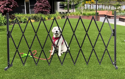 Metal Expandable Dog Gate, 9Feet, Versatile Accordion Safety Barrier, Indoor and Outdoor, Portable Retractable Barricade, Adjustable Pet Fence, Free Standing (Classic, Black)