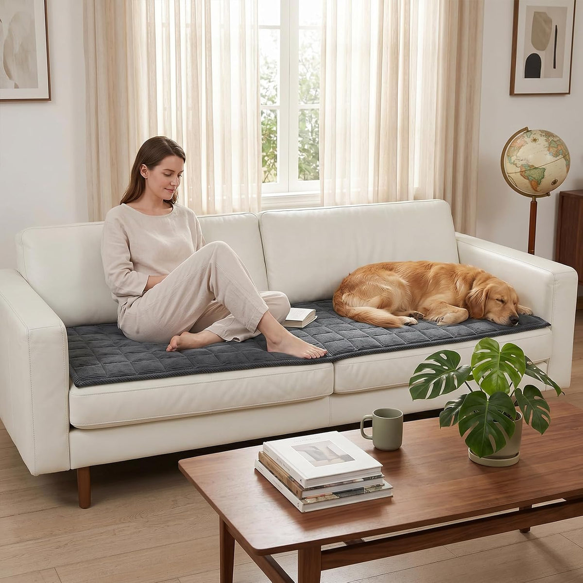 Waterproof Corduroy Dog Couch Cover, 27.6" x 59", Dark Grey