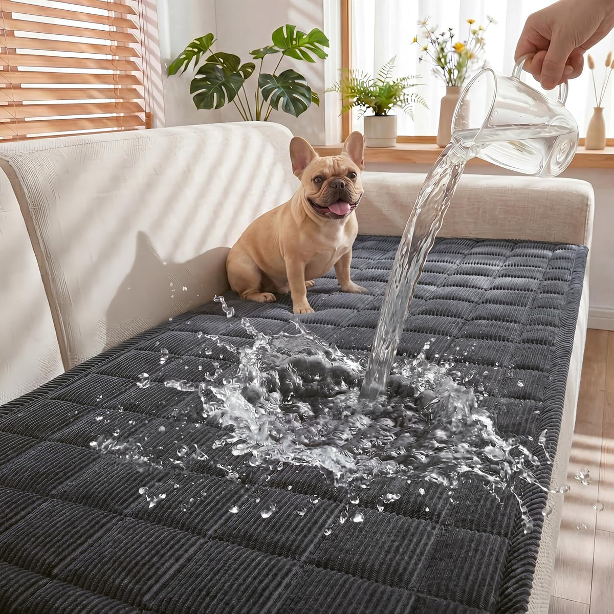 Waterproof Corduroy Dog Couch Cover, 27.6" x 59", Dark Grey
