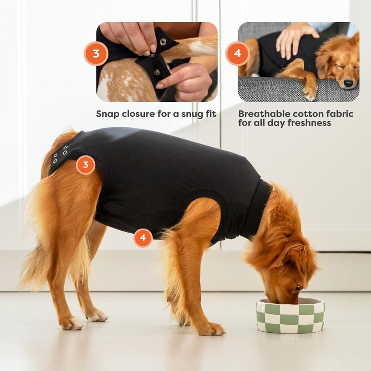Recovery Suit for Dogs - Comfortable Post-Surgery Suit with Hold-Up System for Spay, Neuter, Skin Issues - Breathable, Cone-Free Option - Medium, Black - Neck to Base of Tail: 21.7 - 27.2 in