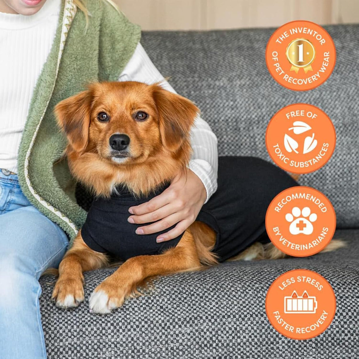 Recovery Suit for Dogs - Comfortable Post-Surgery Suit with Hold-Up System for Spay, Neuter, Skin Issues - Breathable, Cone-Free Option - Medium, Black - Neck to Base of Tail: 21.7 - 27.2 in