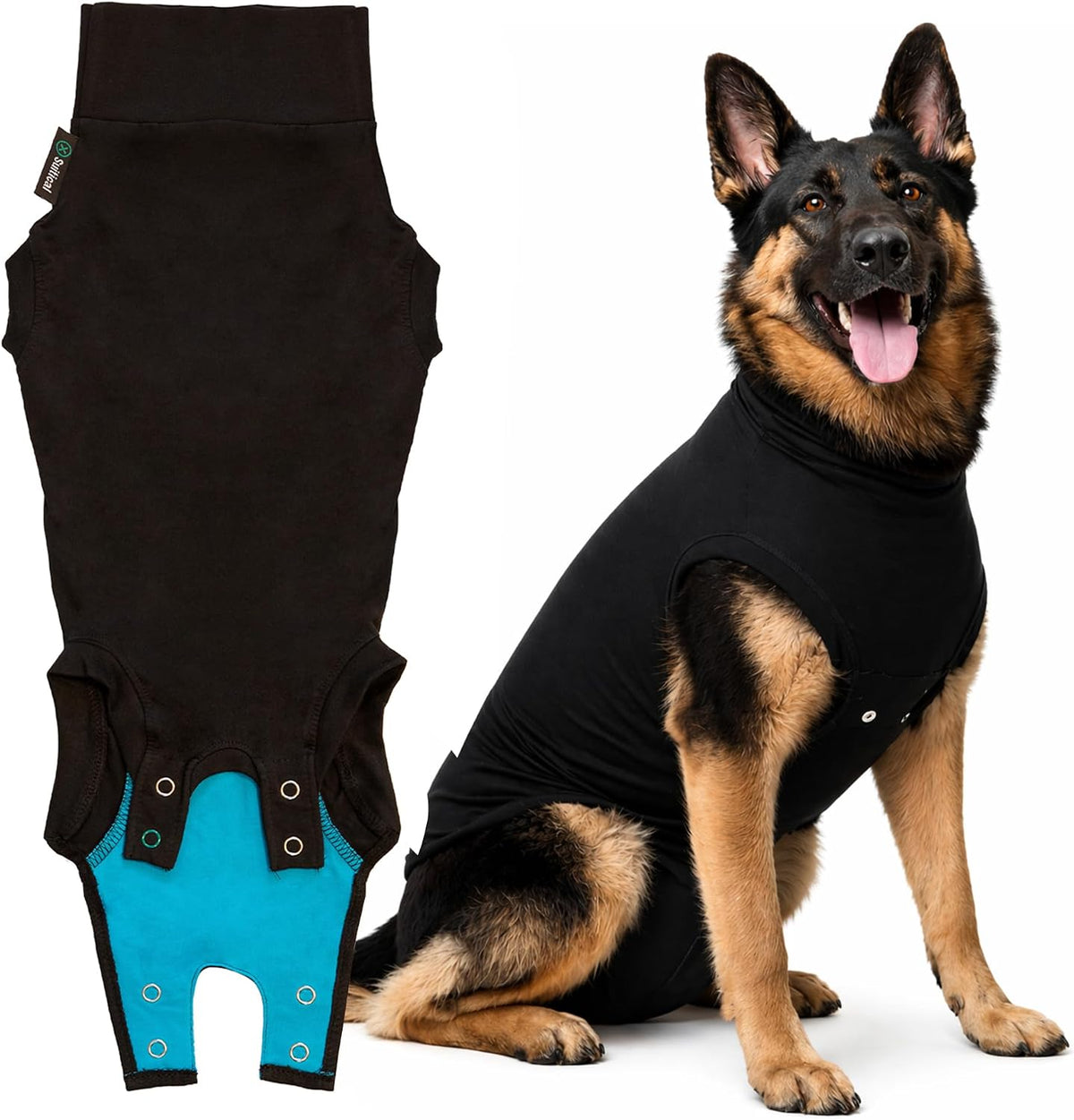 Recovery Suit for Dogs - Comfortable Post-Surgery Suit with Hold-Up System for Spay, Neuter, Skin Issues - Breathable, Cone-Free Option - Medium, Black - Neck to Base of Tail: 21.7 - 27.2 in