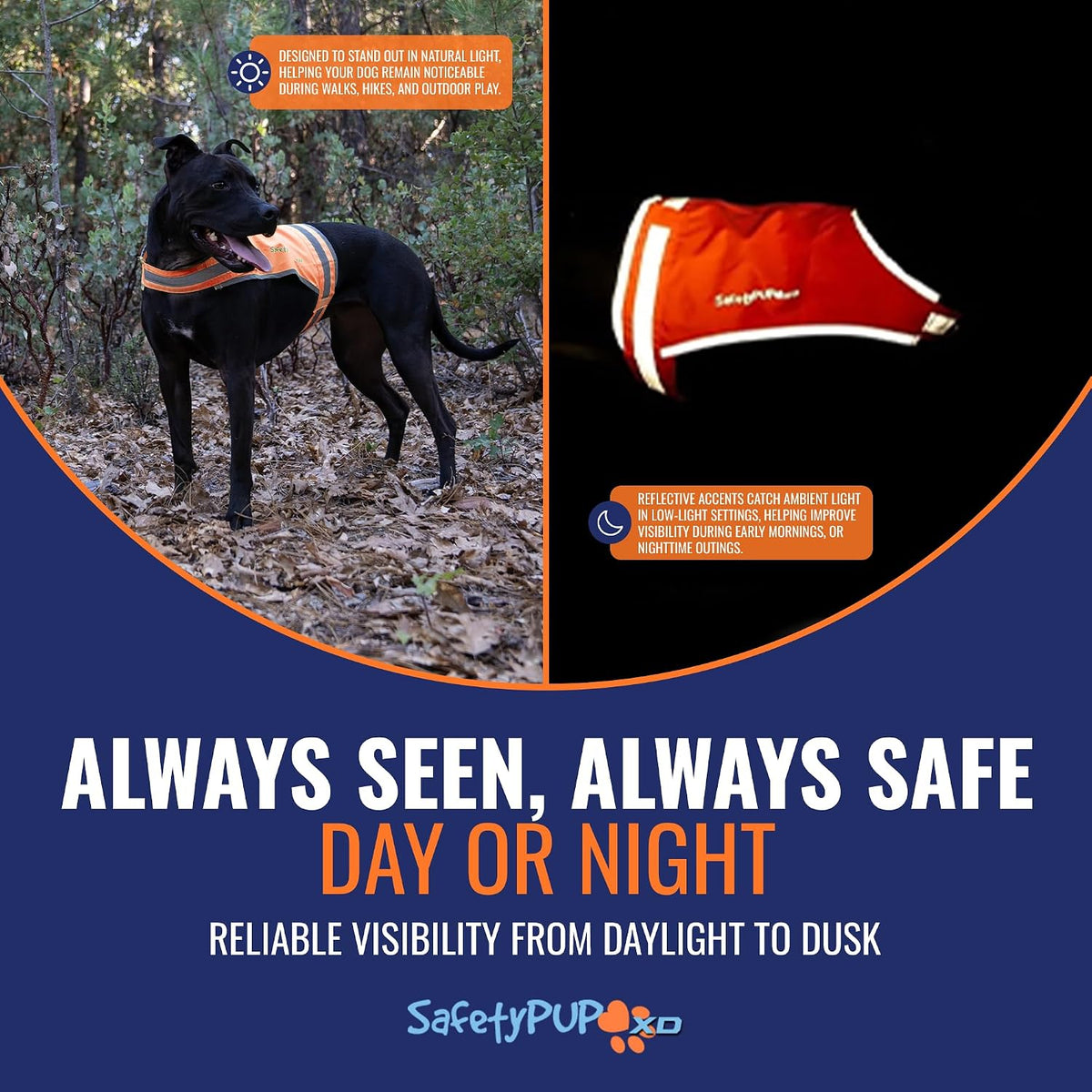 Lite Blaze Orange Reflective Dog Vest – High Visibility Hunting & Safety Vest with Lightweight Mid-Back Coverage. Apparel Gear for Small Medium and Large Breeds