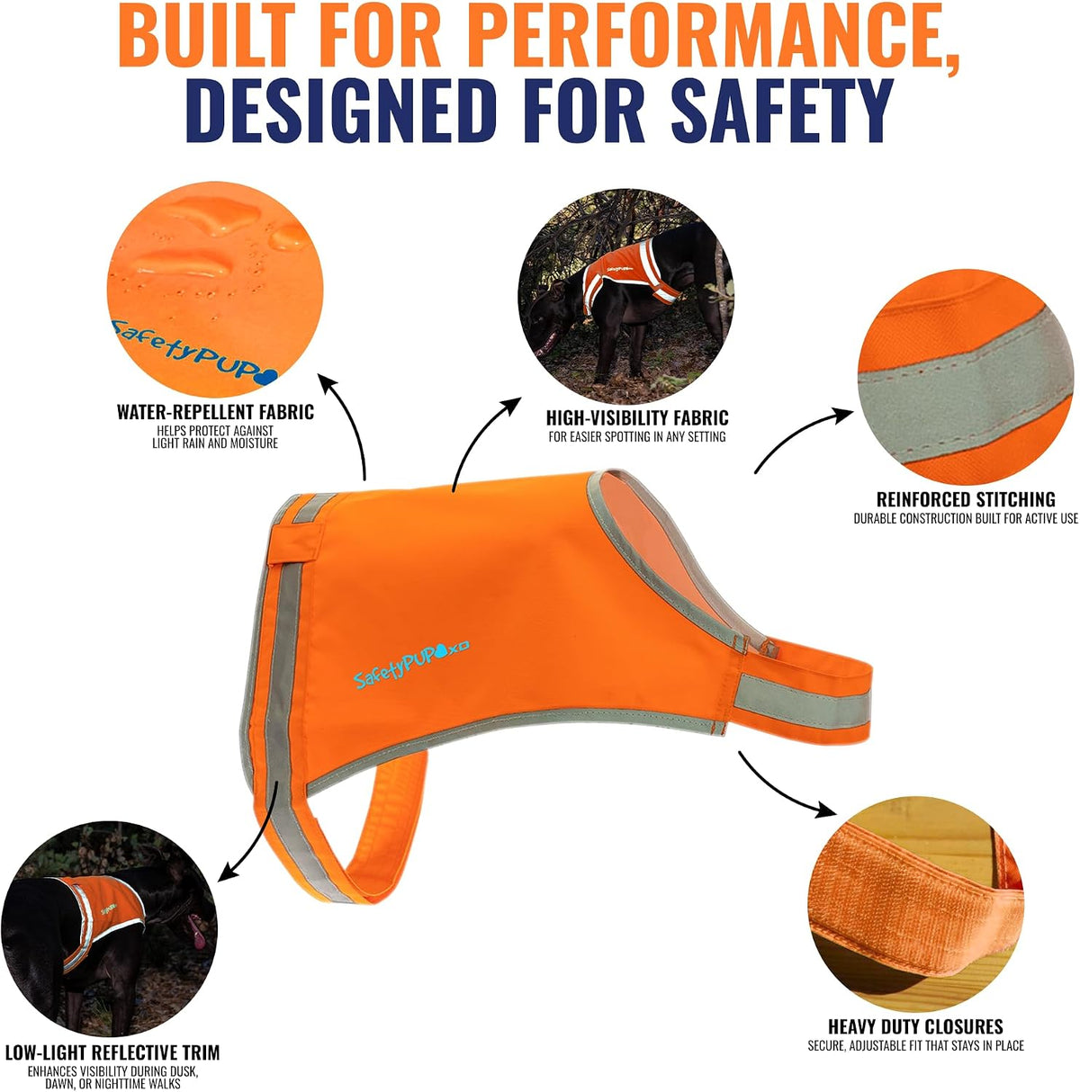 Lite Blaze Orange Reflective Dog Vest – High Visibility Hunting & Safety Vest with Lightweight Mid-Back Coverage. Apparel Gear for Small Medium and Large Breeds