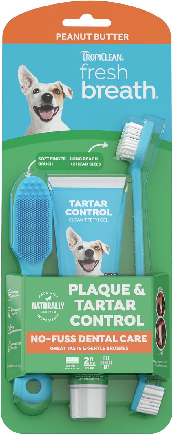 Fresh Breath Dog Tooth Brushing Kit, Peanut Butter Flavor | dog toothpaste