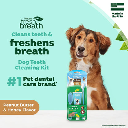 Fresh Breath Dog Tooth Brushing Kit, Peanut Butter Flavor | dog toothpaste