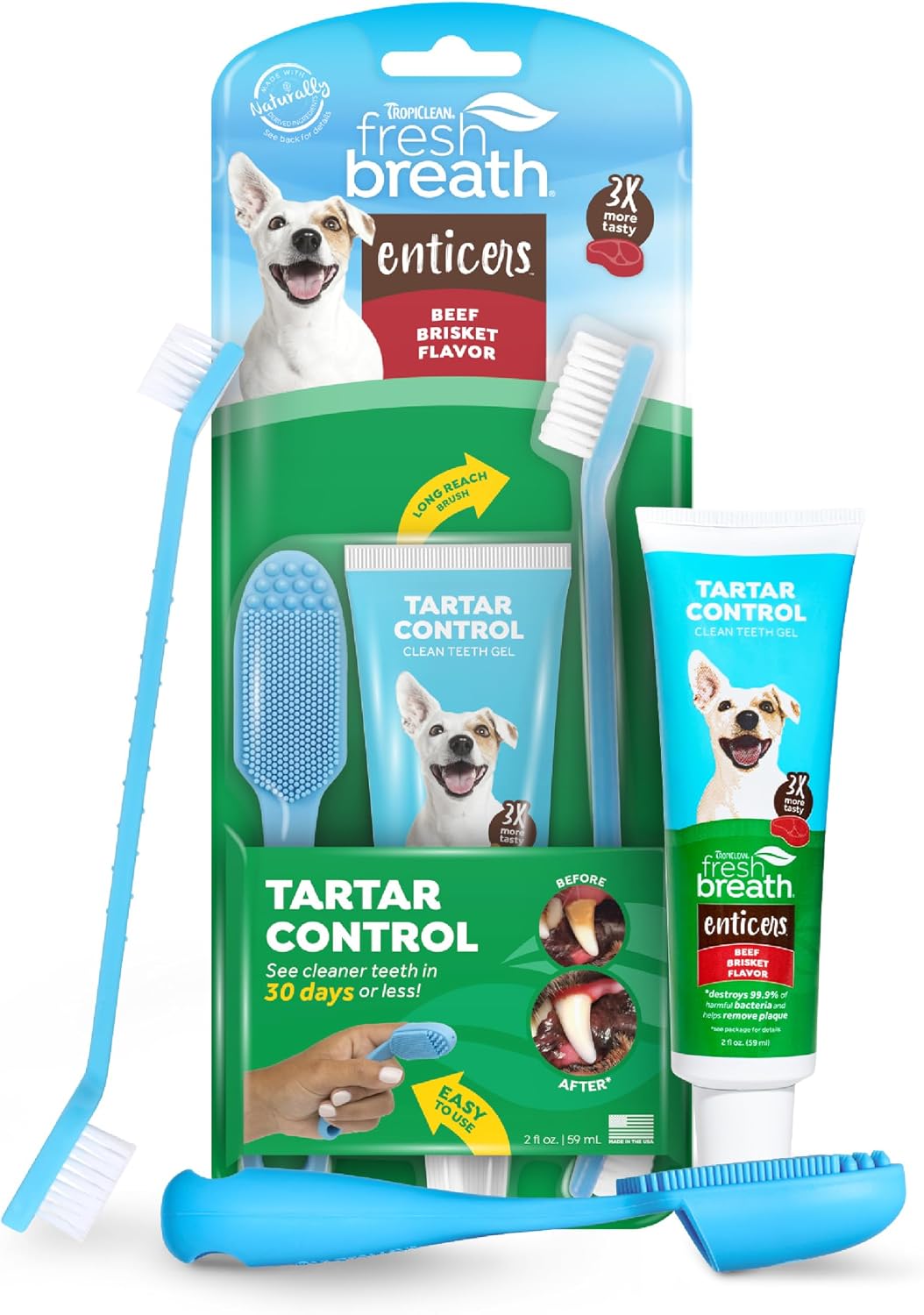 Fresh Breath Dog Tooth Brushing Kit, Peanut Butter Flavor | dog toothpaste