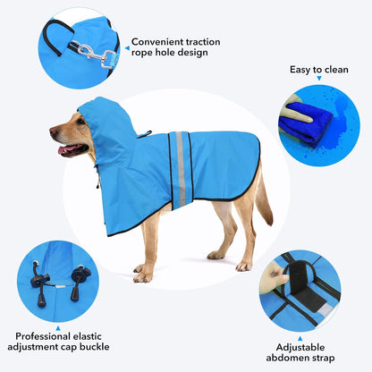 Reflective Dog Rain Coat - Waterproof Adjustable Pet Rain Jacket, Lightweight Dog Hooded Poncho Raincoat for Small to X- Large Dogs and Puppies (Pink, Large)