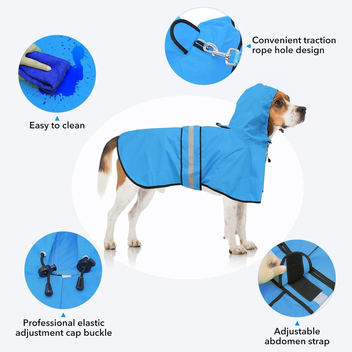 Reflective Dog Rain Coat - Waterproof Adjustable Pet Rain Jacket, Lightweight Dog Hooded Poncho Raincoat for Small to X- Large Dogs and Puppies (Pink, Large)