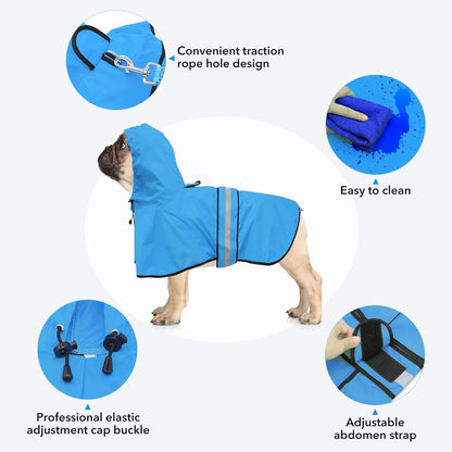 Reflective Dog Rain Coat - Waterproof Adjustable Pet Rain Jacket, Lightweight Dog Hooded Poncho Raincoat for Small to X- Large Dogs and Puppies (Pink, Large)