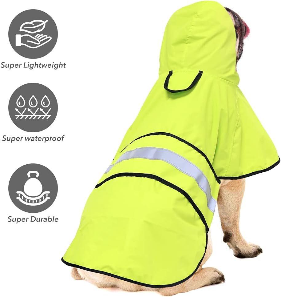 Reflective Dog Rain Coat - Waterproof Adjustable Pet Rain Jacket, Lightweight Dog Hooded Poncho Raincoat for Small to X- Large Dogs and Puppies (Pink, Large)