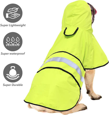 Reflective Dog Rain Coat - Waterproof Adjustable Pet Rain Jacket, Lightweight Dog Hooded Poncho Raincoat for Small to X- Large Dogs and Puppies (Pink, Large)