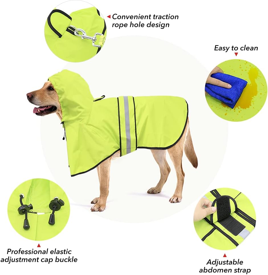 Reflective Dog Rain Coat - Waterproof Adjustable Pet Rain Jacket, Lightweight Dog Hooded Poncho Raincoat for Small to X- Large Dogs and Puppies (Pink, Large)