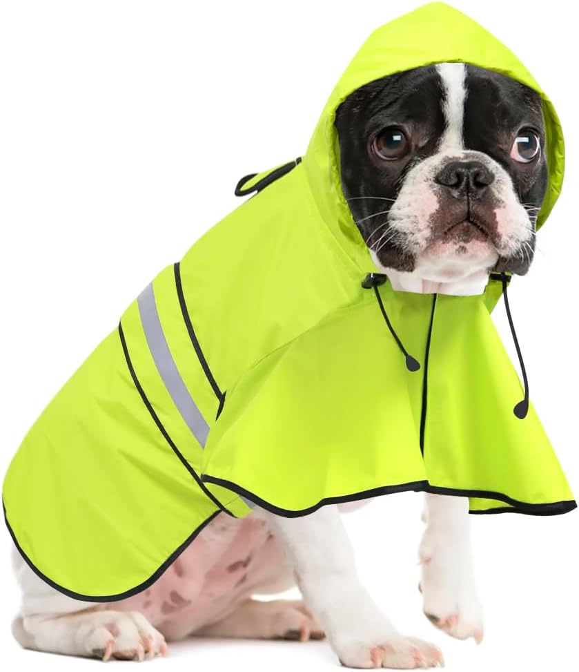 Reflective Dog Rain Coat - Waterproof Adjustable Pet Rain Jacket, Lightweight Dog Hooded Poncho Raincoat for Small to X- Large Dogs and Puppies (Pink, Large)