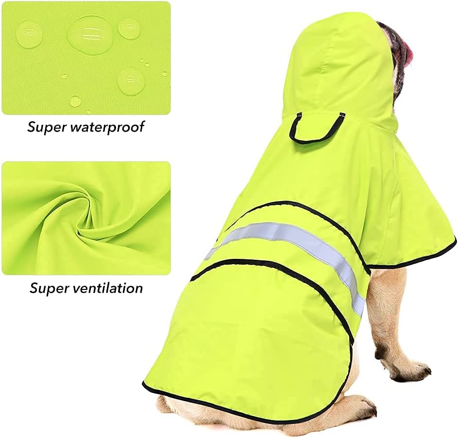 Reflective Dog Rain Coat - Waterproof Adjustable Pet Rain Jacket, Lightweight Dog Hooded Poncho Raincoat for Small to X- Large Dogs and Puppies (Pink, Large)