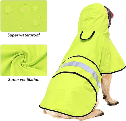 Reflective Dog Rain Coat - Waterproof Adjustable Pet Rain Jacket, Lightweight Dog Hooded Poncho Raincoat for Small to X- Large Dogs and Puppies (Pink, Large)