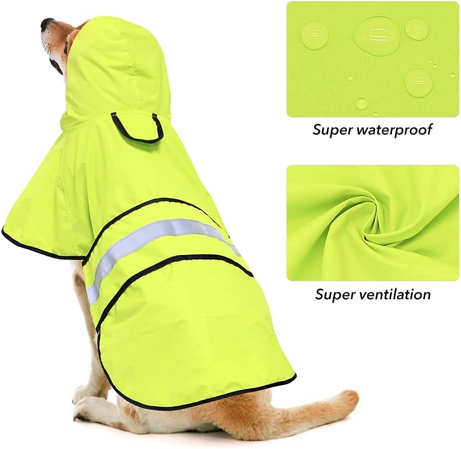 Reflective Dog Rain Coat - Waterproof Adjustable Pet Rain Jacket, Lightweight Dog Hooded Poncho Raincoat for Small to X- Large Dogs and Puppies (Pink, Large)