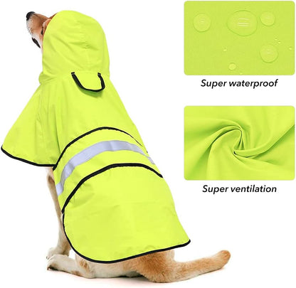 Reflective Dog Rain Coat - Waterproof Adjustable Pet Rain Jacket, Lightweight Dog Hooded Poncho Raincoat for Small to X- Large Dogs and Puppies (Pink, Large)
