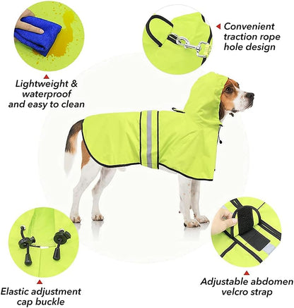 Reflective Dog Rain Coat - Waterproof Adjustable Pet Rain Jacket, Lightweight Dog Hooded Poncho Raincoat for Small to X- Large Dogs and Puppies (Pink, Large)