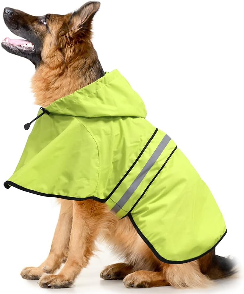 Reflective Dog Rain Coat - Waterproof Adjustable Pet Rain Jacket, Lightweight Dog Hooded Poncho Raincoat for Small to X- Large Dogs and Puppies (Pink, Large)