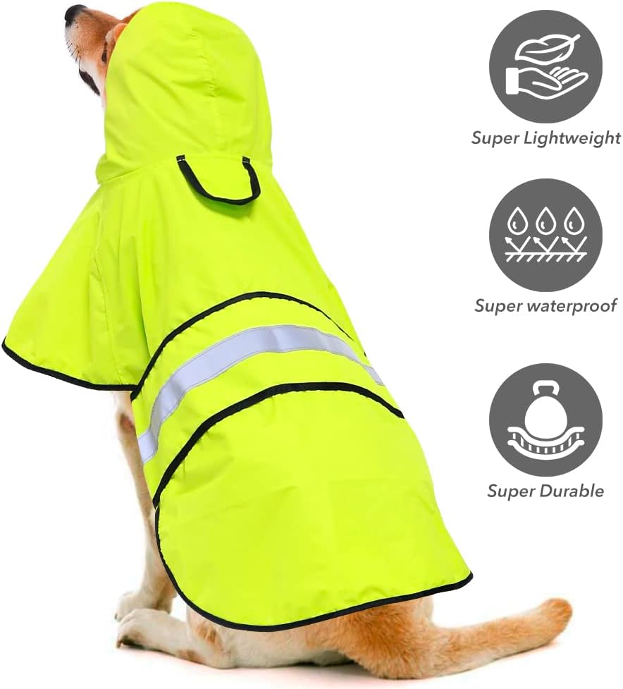 Reflective Dog Rain Coat - Waterproof Adjustable Pet Rain Jacket, Lightweight Dog Hooded Poncho Raincoat for Small to X- Large Dogs and Puppies (Pink, Large)