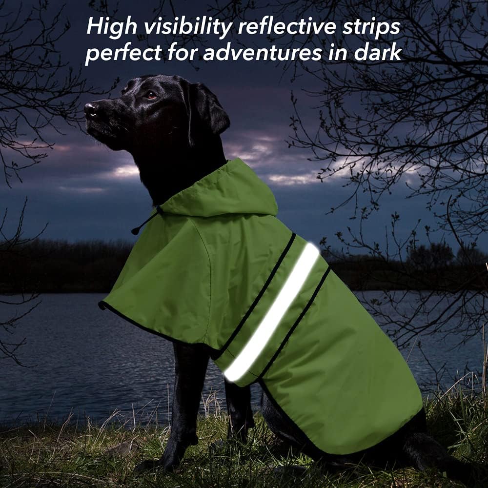 Reflective Dog Rain Coat - Waterproof Adjustable Pet Rain Jacket, Lightweight Dog Hooded Poncho Raincoat for Small to X- Large Dogs and Puppies (Pink, Large)
