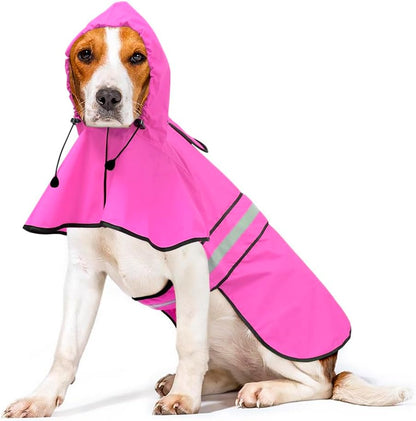 Reflective Dog Rain Coat - Waterproof Adjustable Pet Rain Jacket, Lightweight Dog Hooded Poncho Raincoat for Small to X- Large Dogs and Puppies (Pink, Large)
