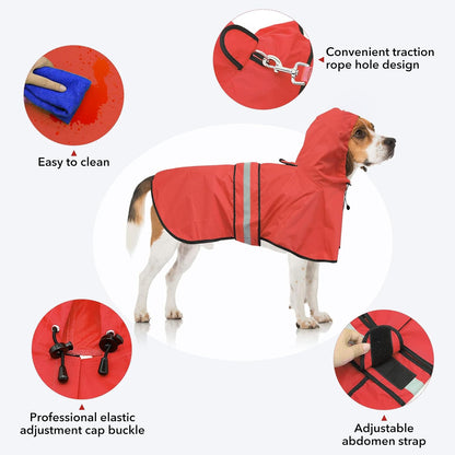 Reflective Dog Rain Coat - Waterproof Adjustable Pet Rain Jacket, Lightweight Dog Hooded Poncho Raincoat for Small to X- Large Dogs and Puppies (Pink, Large)