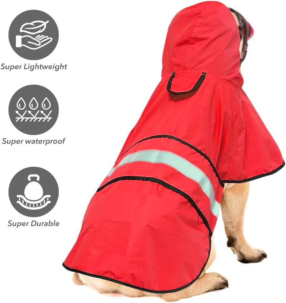 Reflective Dog Rain Coat - Waterproof Adjustable Pet Rain Jacket, Lightweight Dog Hooded Poncho Raincoat for Small to X- Large Dogs and Puppies (Pink, Large)
