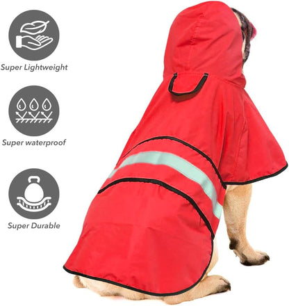 Reflective Dog Rain Coat - Waterproof Adjustable Pet Rain Jacket, Lightweight Dog Hooded Poncho Raincoat for Small to X- Large Dogs and Puppies (Pink, Large)