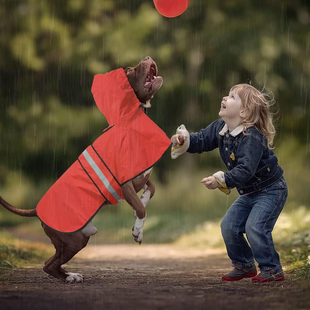 Reflective Dog Rain Coat - Waterproof Adjustable Pet Rain Jacket, Lightweight Dog Hooded Poncho Raincoat for Small to X- Large Dogs and Puppies (Pink, Large)
