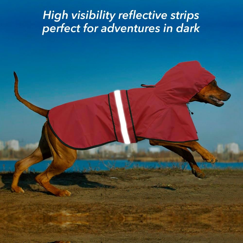 Reflective Dog Rain Coat - Waterproof Adjustable Pet Rain Jacket, Lightweight Dog Hooded Poncho Raincoat for Small to X- Large Dogs and Puppies (Pink, Large)