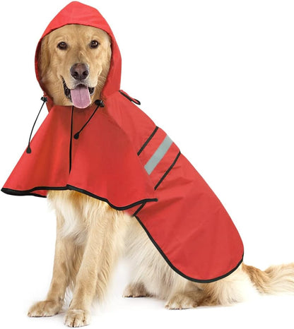 Reflective Dog Rain Coat - Waterproof Adjustable Pet Rain Jacket, Lightweight Dog Hooded Poncho Raincoat for Small to X- Large Dogs and Puppies (Pink, Large)