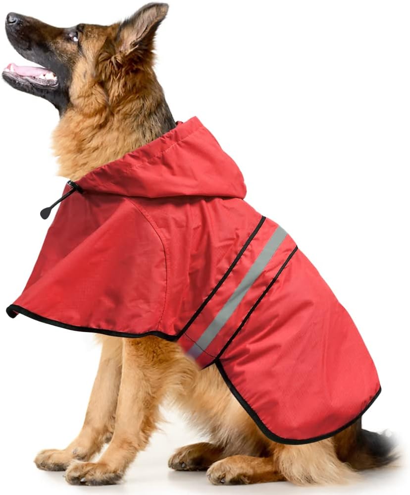 Reflective Dog Rain Coat - Waterproof Adjustable Pet Rain Jacket, Lightweight Dog Hooded Poncho Raincoat for Small to X- Large Dogs and Puppies (Pink, Large)