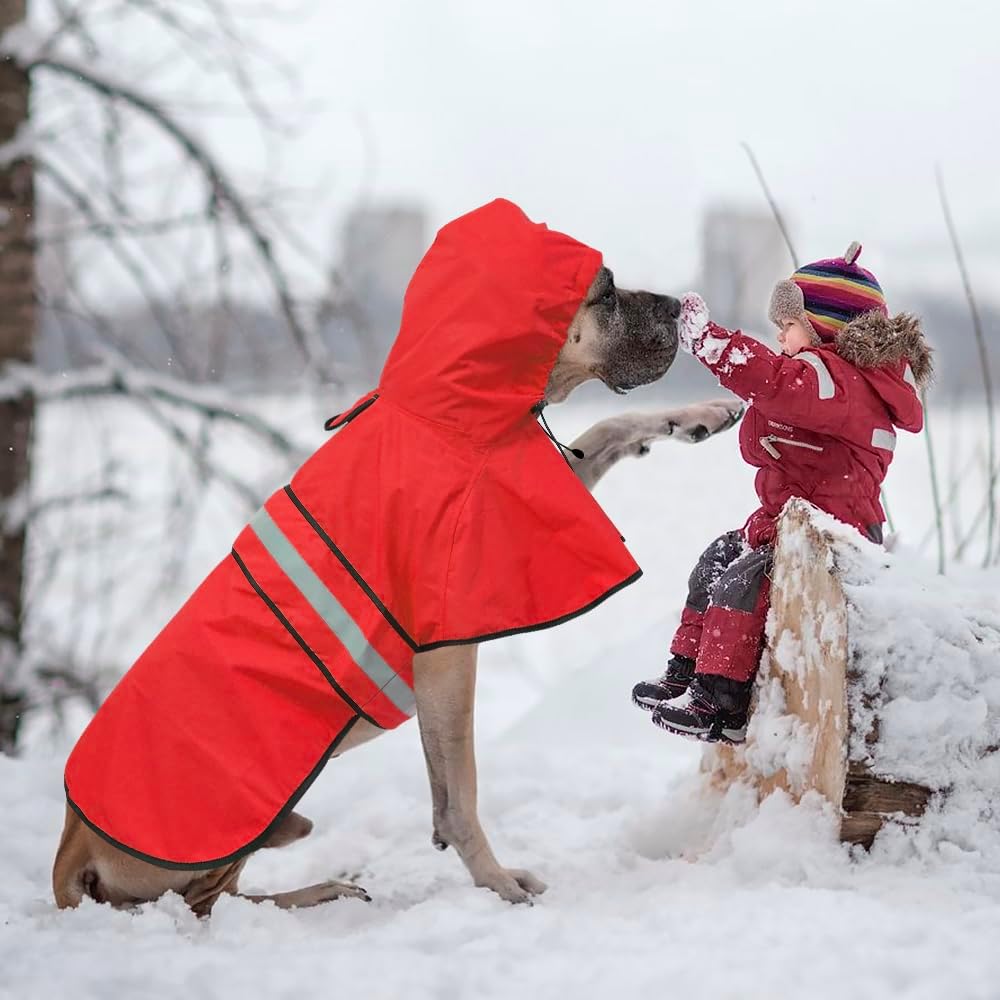 Reflective Dog Rain Coat - Waterproof Adjustable Pet Rain Jacket, Lightweight Dog Hooded Poncho Raincoat for Small to X- Large Dogs and Puppies (Pink, Large)